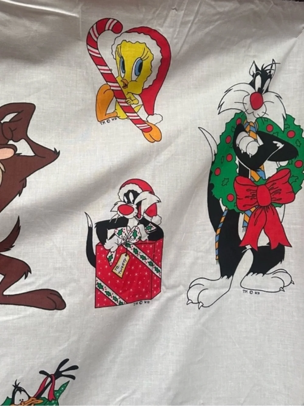 ‘90s vintage looney tunes Christmas fabric appliqués panel